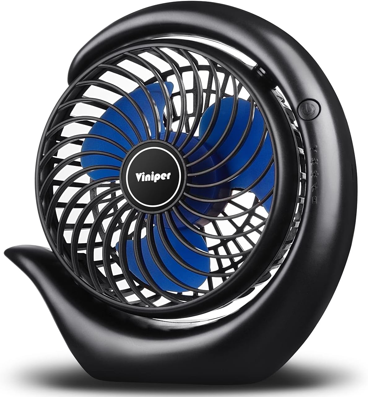 Viniper Portable Rechargeable Fan, Small Desk Fan : 3 Speeds & 8-24 Hours Longer Working, 180 Rotation, Portable USB Battery Fan for Office/Home (Black-Blue)6.2 inch