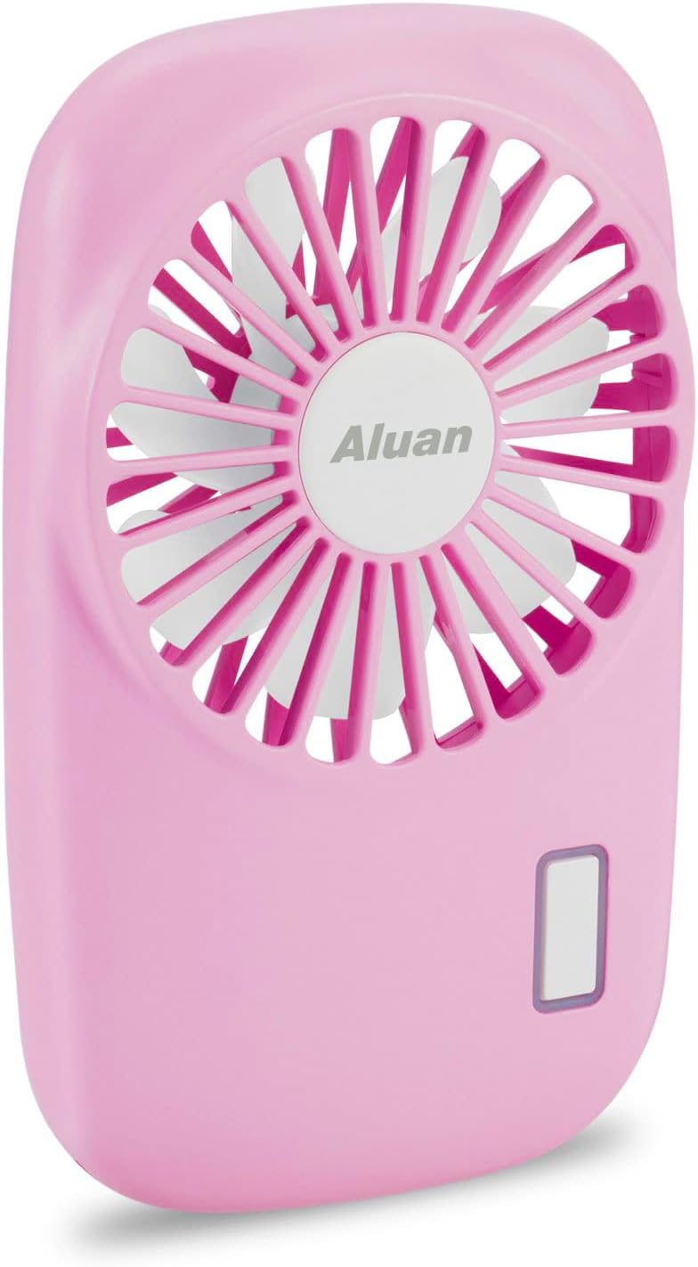 Aluan Handheld Fan Mini Fan Powerful Small Personal Portable Fan Speed Adjustable USB Rechargeable Cooling for Kids Girls Boys Woman Home Office Outdoor Travel, Pink