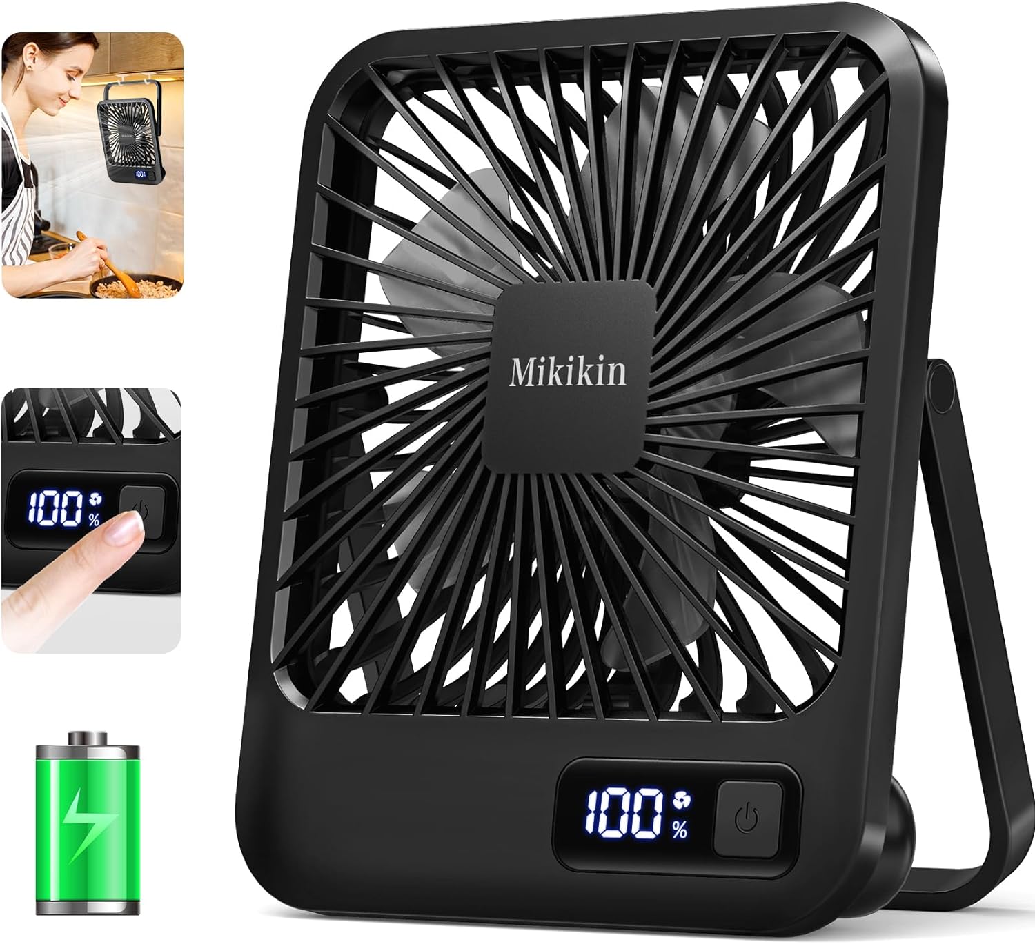 Desk Fan Battery Operated, Portable USB Rechargeable Fan, 2000mAh 180 Tilt Folding Personal Fan With Power Display, 5 Speeds Ultra Quiet Table Fan for Desktop, Home, Travel(Black)