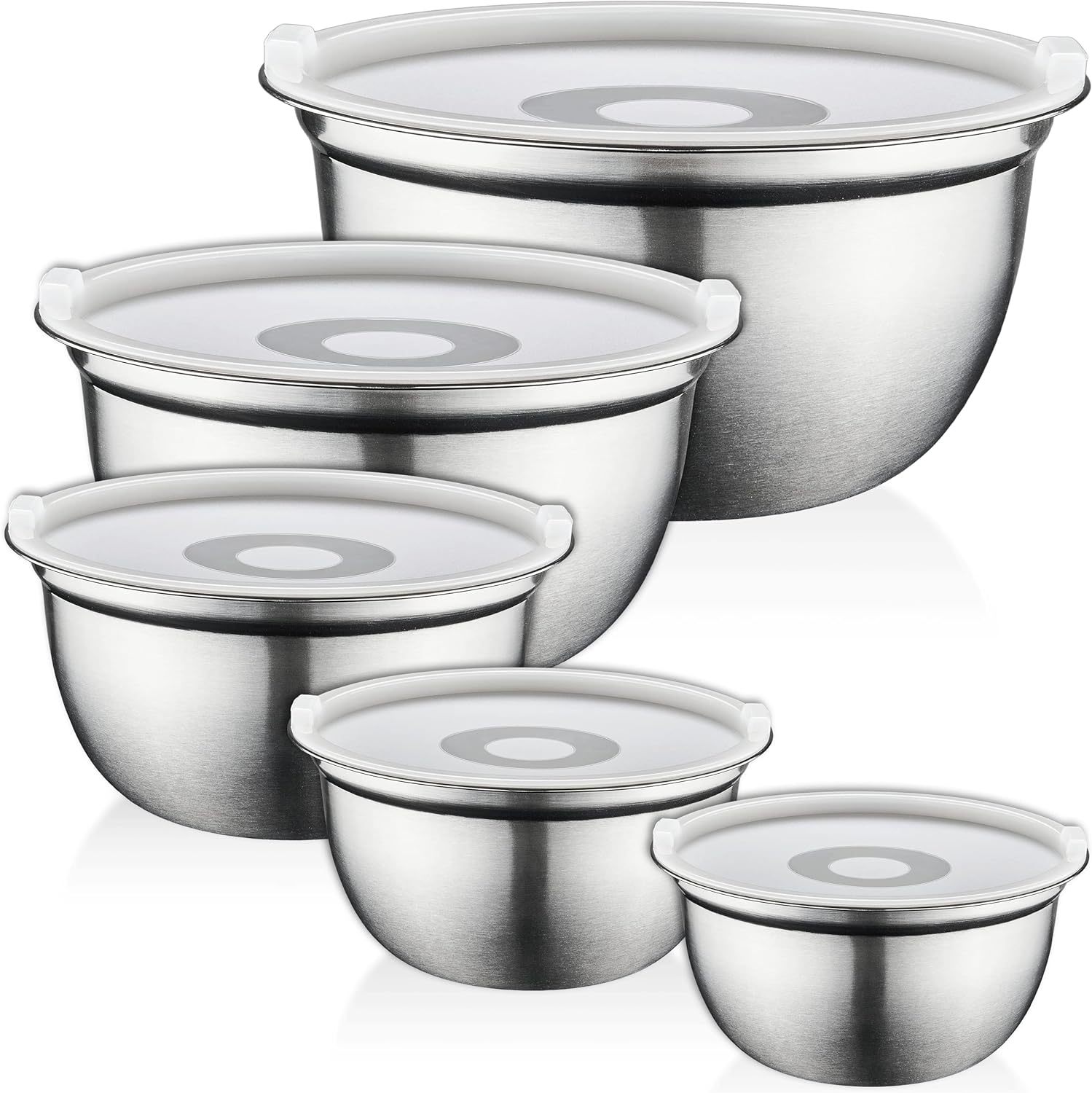 FineDine Stainless Steel Mixing Bowls Set with Lids, Home Kitchen Cooking Essentials Household Must Haves for Baking, 5 Pieces