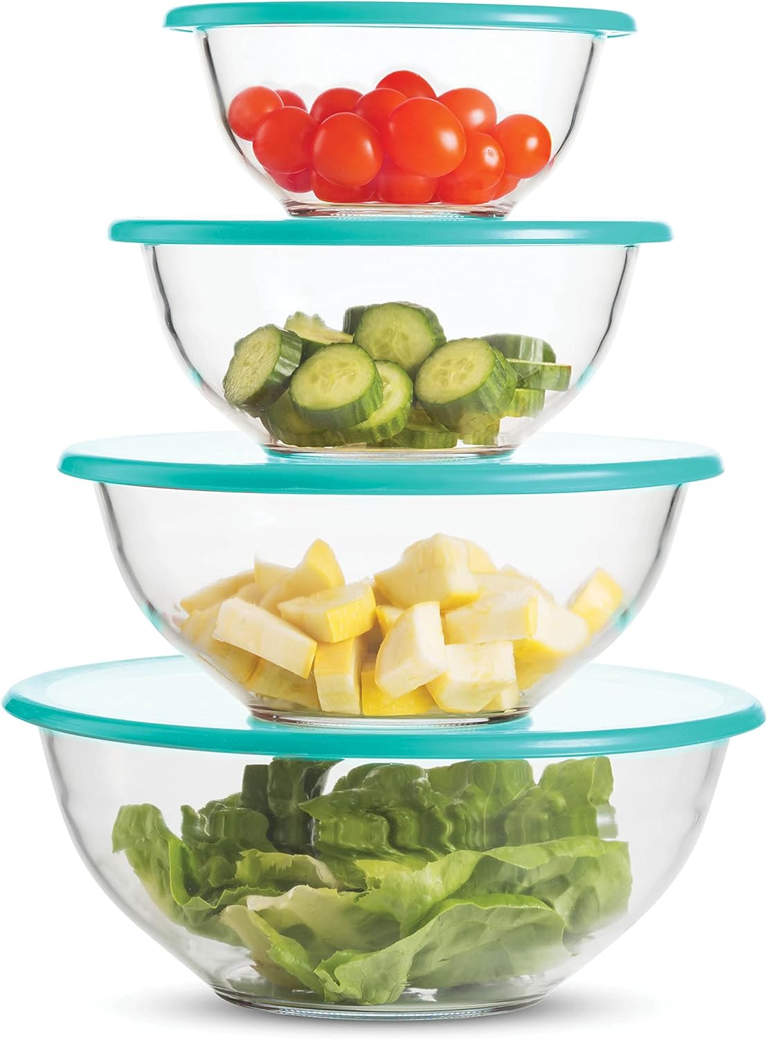 Superior Glass Mixing Bowls with Lids - 8-Piece Mixing Bowl Set with BPA-Free lids, Space-Saving Nesting Bowls - Easy Grip & Stable Design for Meal Prep & Food Storage -Glass bowl For Cooking, Baking