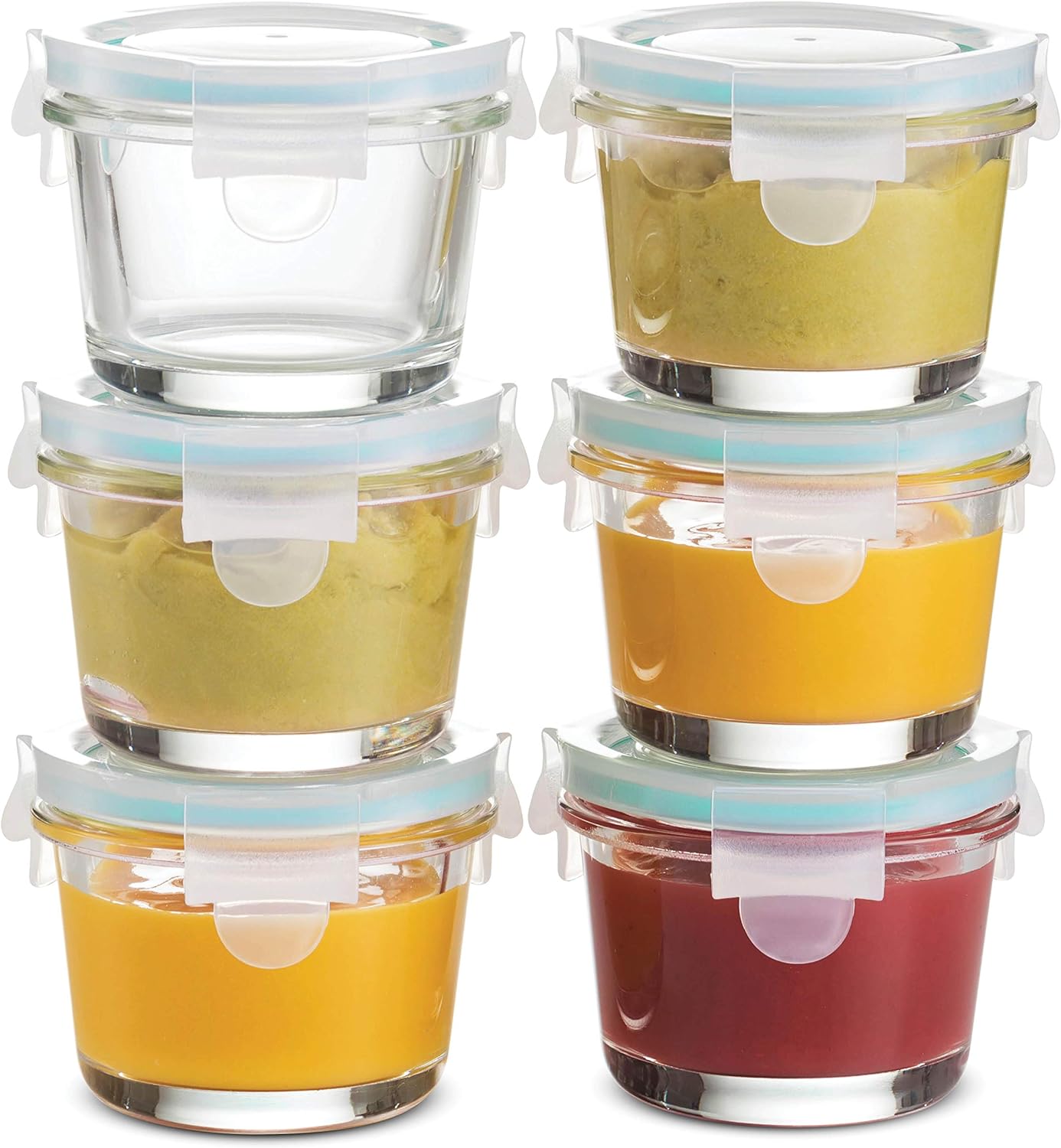 FineDine Glass Meal Prep Food Storage Container - Airtight, Leakproof, Microwave & Dishwasher Safe - Perfect for Snacks, Dips, and Meal Prep (Teal) 6 Count (Pack of 1)