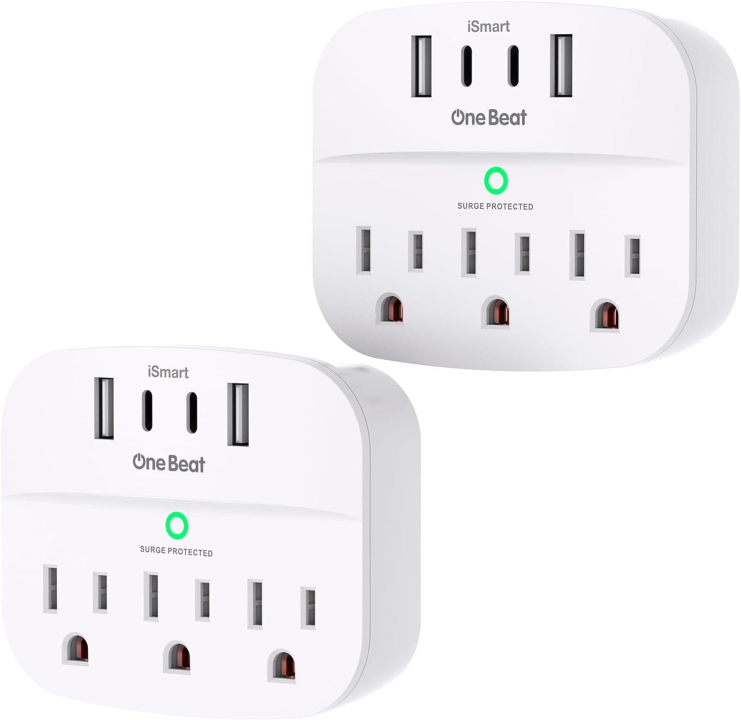 2 Pack Multi Plug Outlet Splitter with USB, Surge Protector Outlet Extender with 3 Wall Outlets 4 USB Wall Charger(2 USB C), 490 Joules, ETL Listed, Small Outlet Adapter Plug Extender for Travel