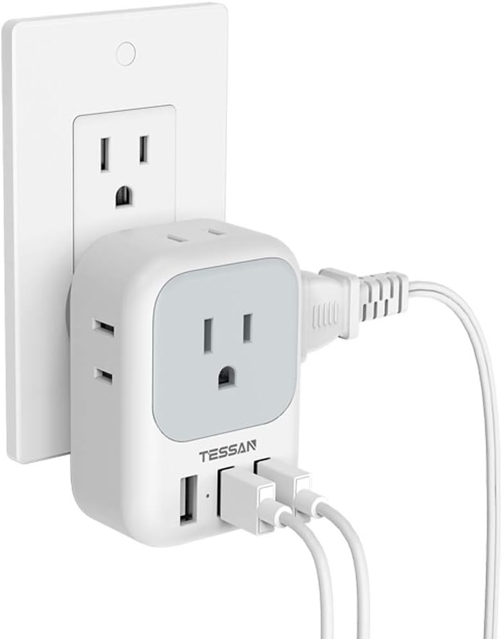 Multi Plug Outlet Extender with USB, TESSAN Electrical 4 Box Splitter 3 USB Wall Charger, Multiple Charging Station for Cruise, Travel, Office, Dorm Essentials