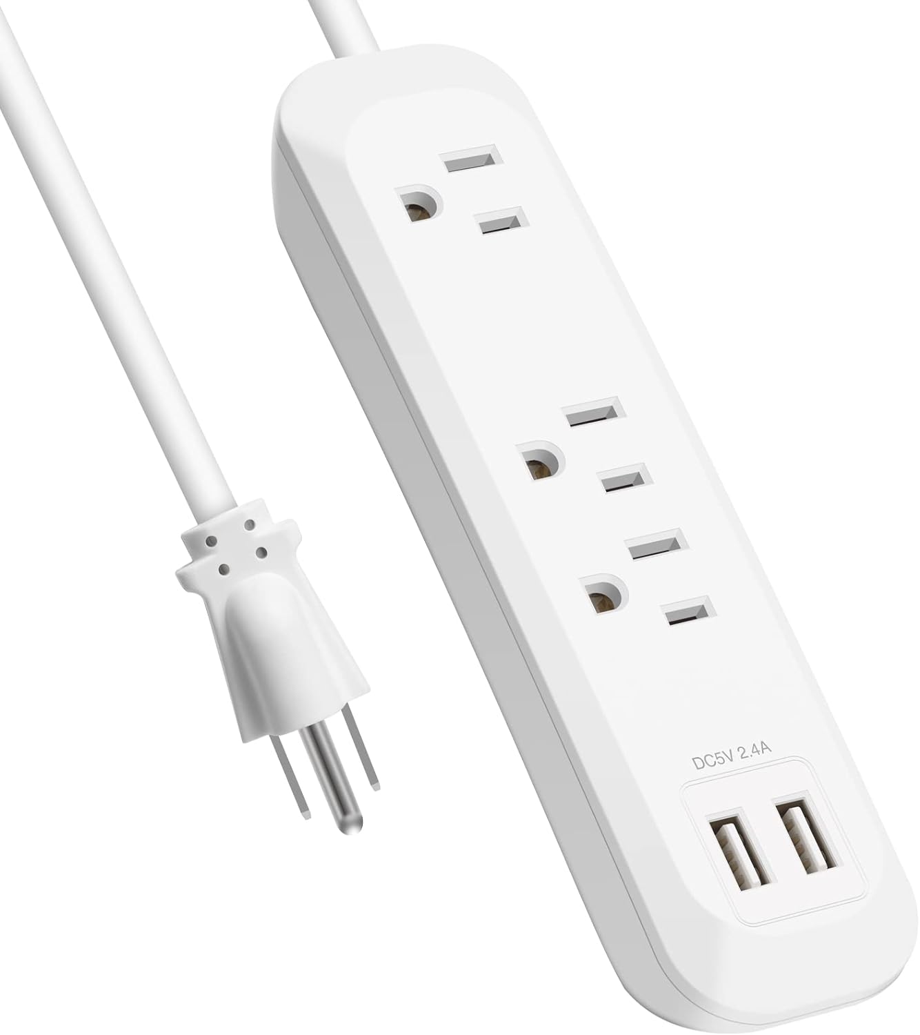 Power Strip Surge Protector with USB Ports, White Extension Cord 6 Feet 3 Prong, 3 outlets, 2 USB Ports, 1250W/10A, Wall Mountable, Plug Strip Surge Protector 300J for Home Office, SGS Approved