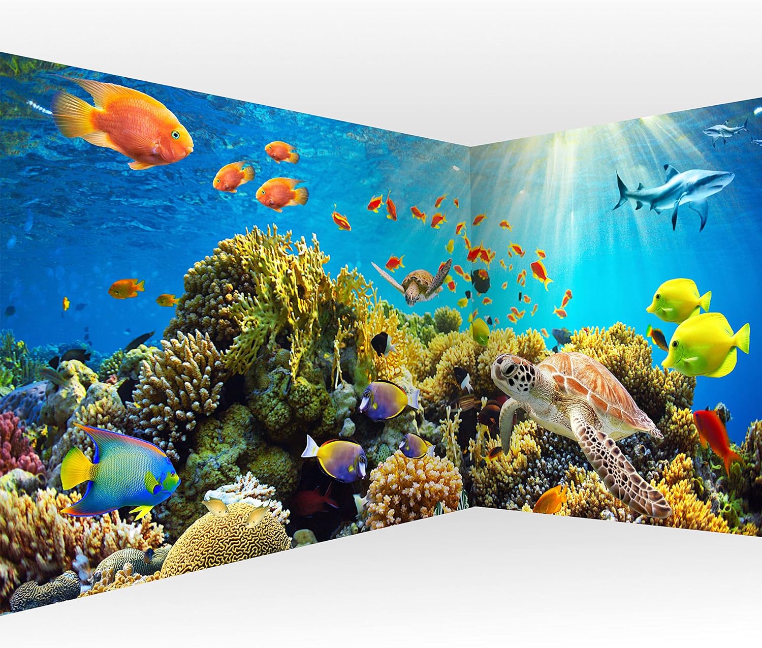 artgeist Wall Mural Peel and Stick Underwater World 212x98 in - XXL Self-Adhesive Corner Wallpaper Removable Large Sticker Foil Angle Wallpaper Wall Decor Print Ocean Fish Aquarium b-A-0002-a-b