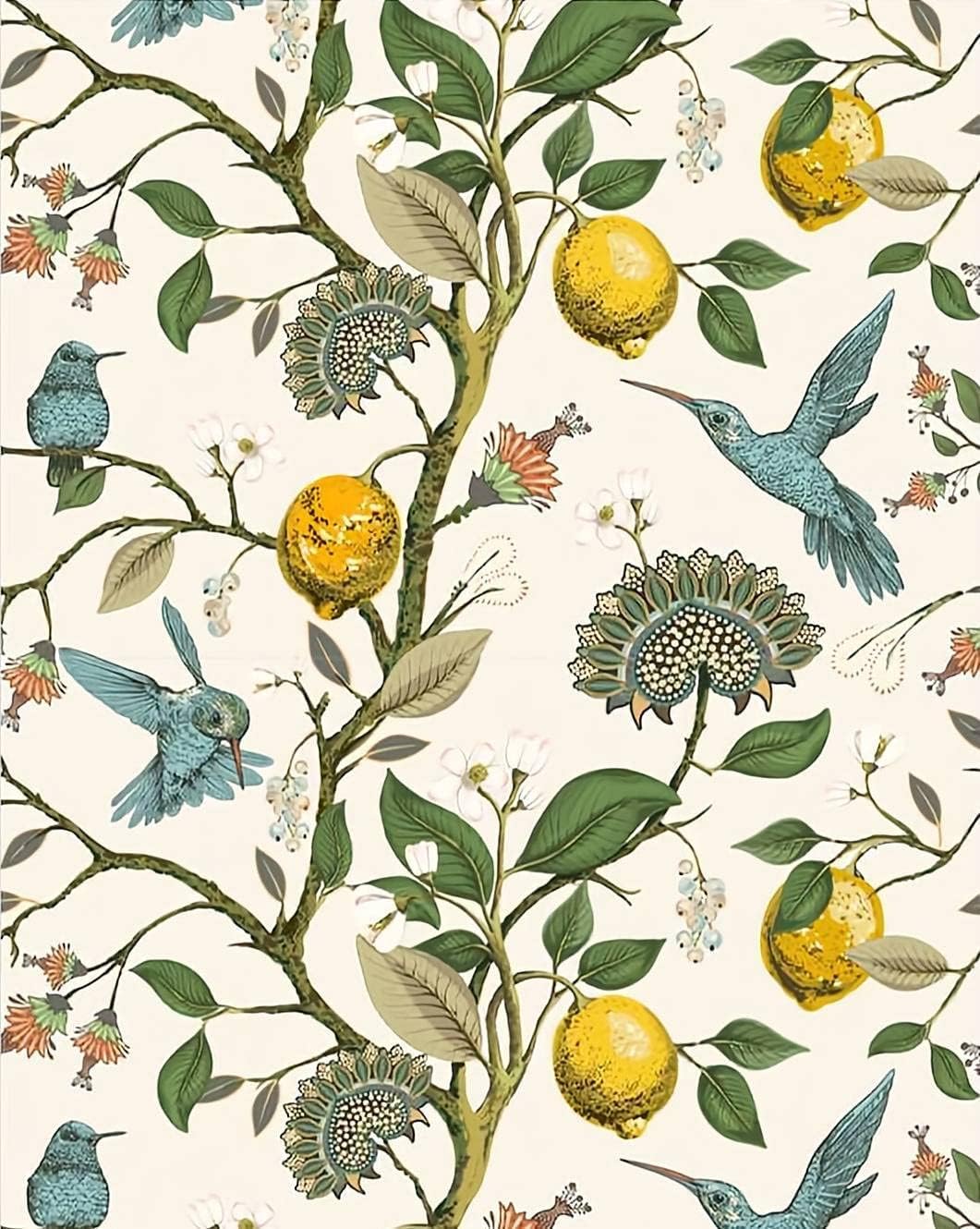 Blue Bird Self Adhesive Wallpaper Fresh Lemon Tree Peel and Stick Wallpaper Removable Waterproof Prepasted Wallpaper Wall Mural 17.7in x 9.8ft