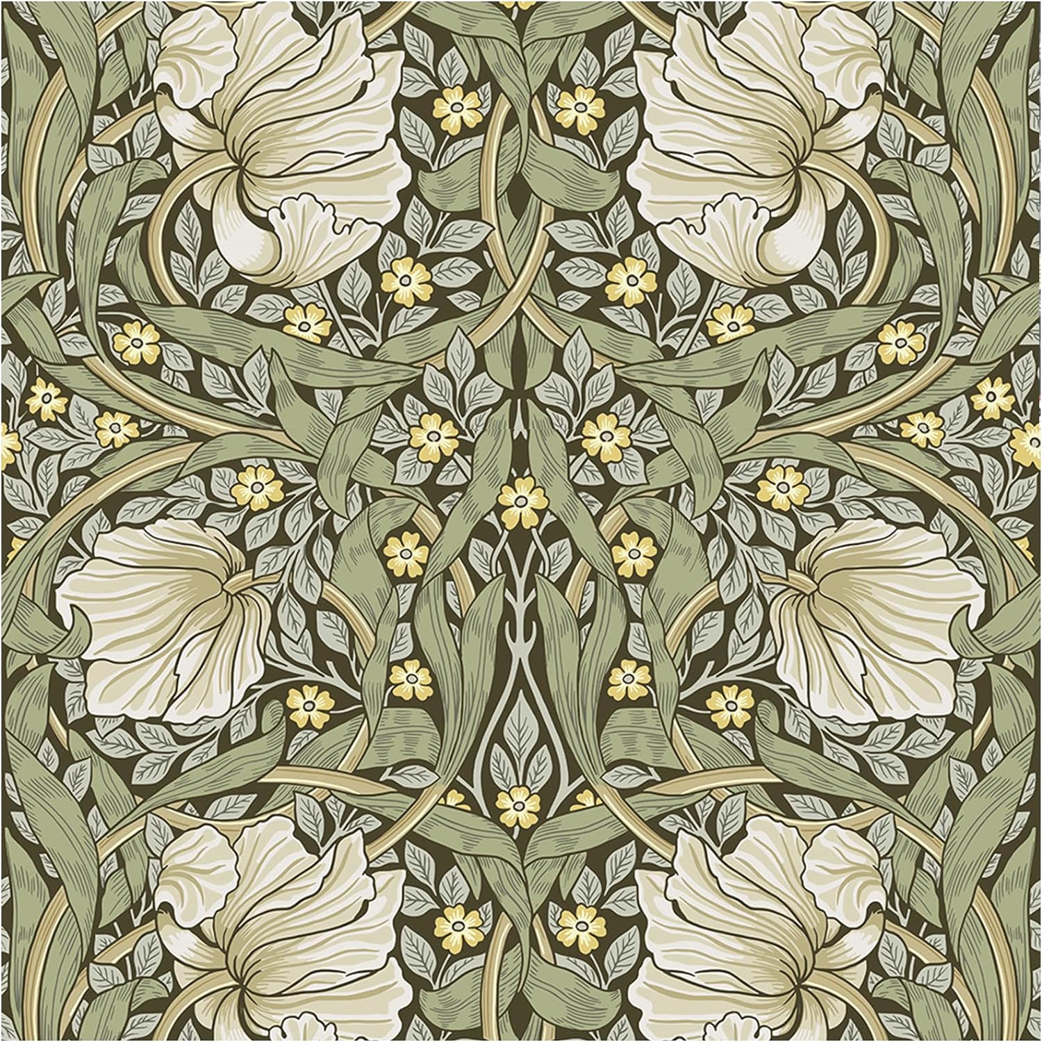 HAOKHOME 94028-1 Vintage Floral Wallpaper Peel and Stick Botanical Sage Green/Yellow Wall Murals Home Kitchen Bedroom Decor by William Morris 17.7in x 9.8ft