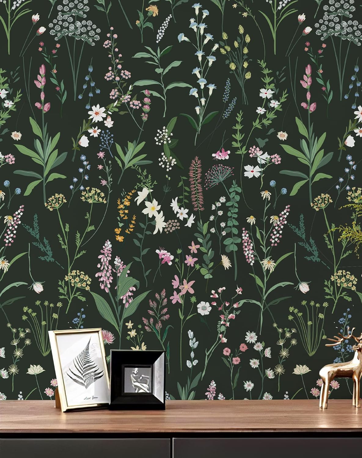 Floral Wallpaper Peel and Stick Farm Floral 118.11 x 17.32 Wildwood Wallpaper Dark Wallpaper Self Adhesive Wallpaper Coverage 14.2 sq.ft