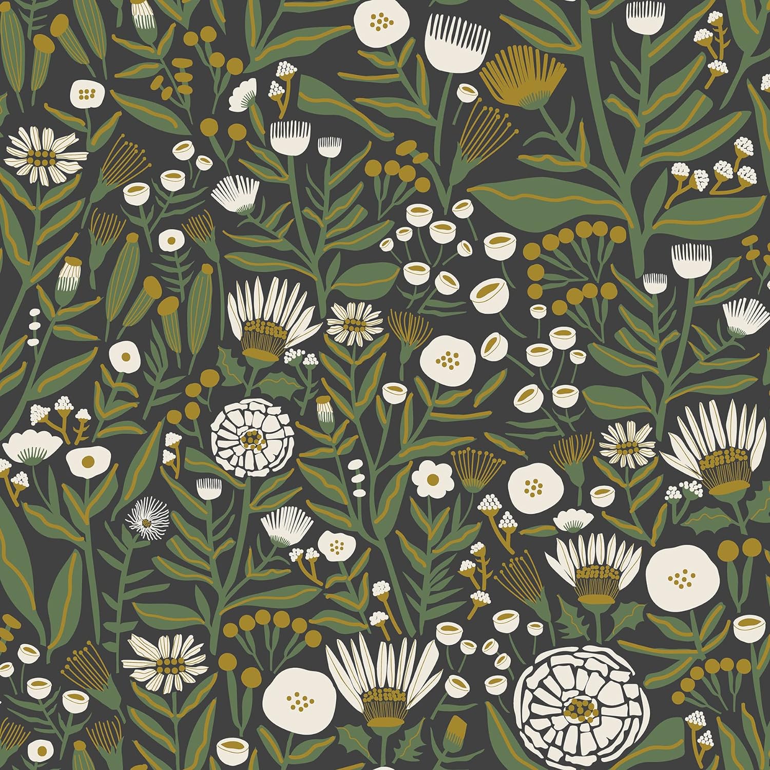 Black Marigold Forest Peel & Stick Wallpaper, Green