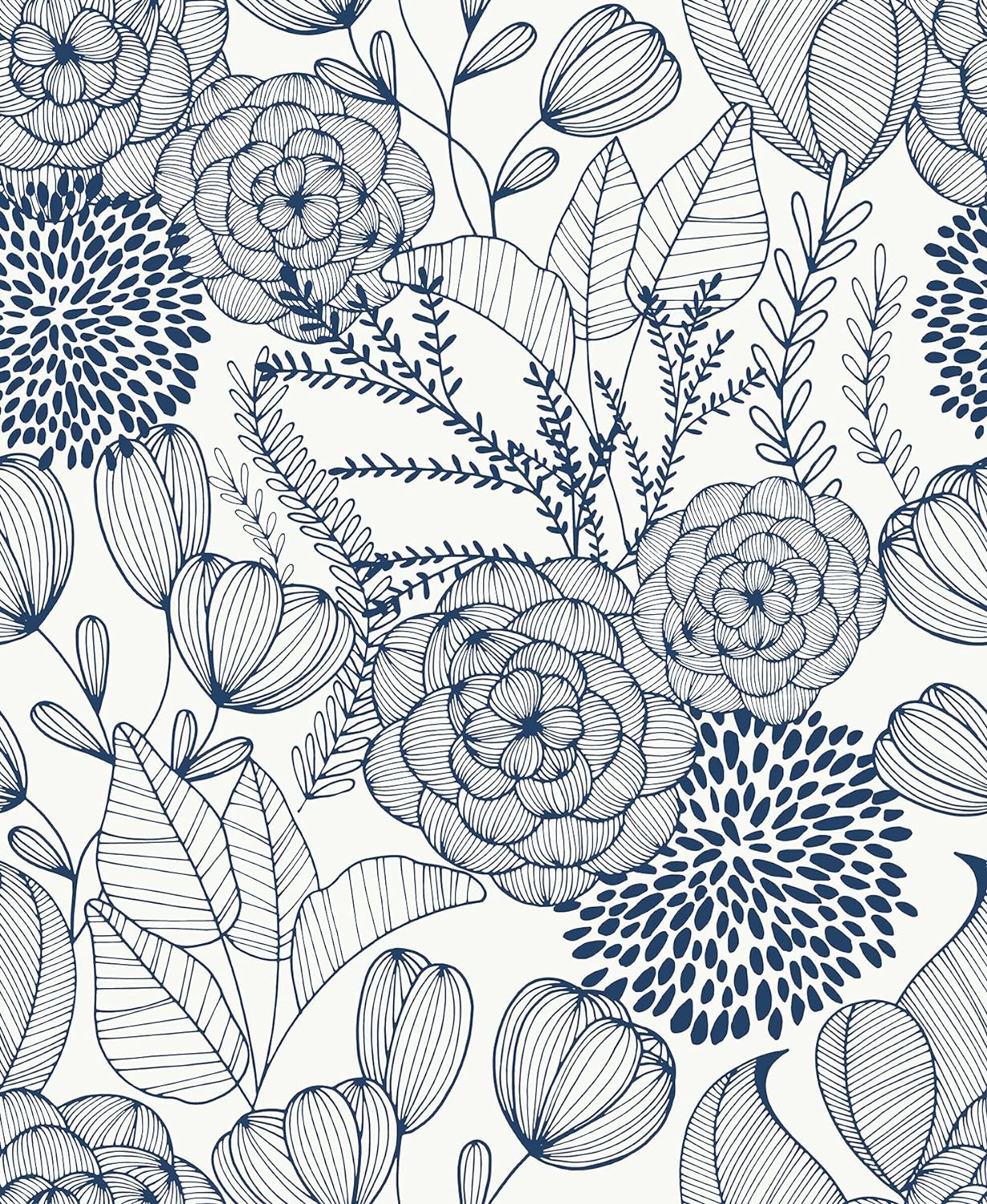 NuWallpaper NUS3830 Navy Secret Garden Peel & Stick Wallpaper, Blue