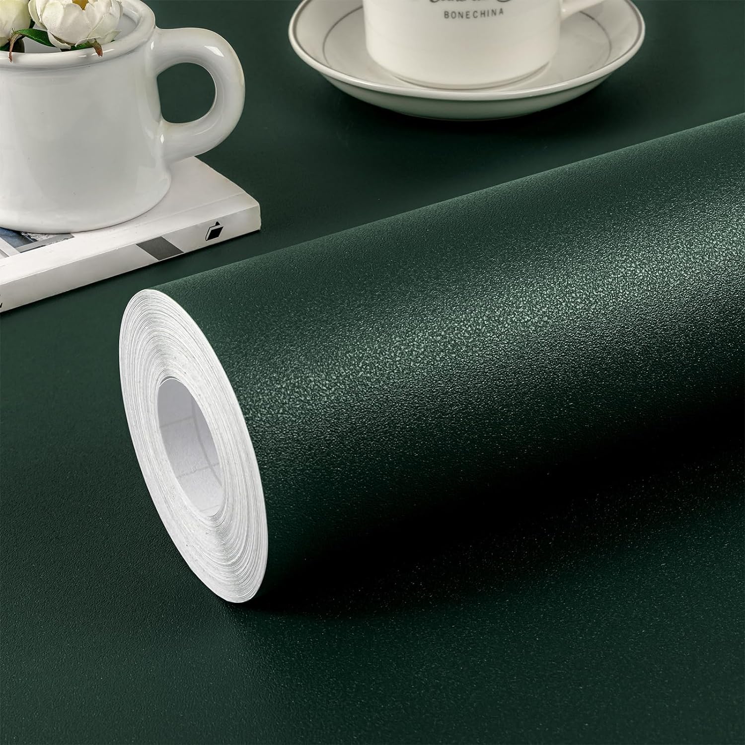 practicalWs Dark Green Peel and Stick Wallpaper 15.7x393.7 Solid Color Green Contact Paper Self Adhesive Removable Wallpaper for Natural Bedroom Cabinet Wall Decoration Renovation