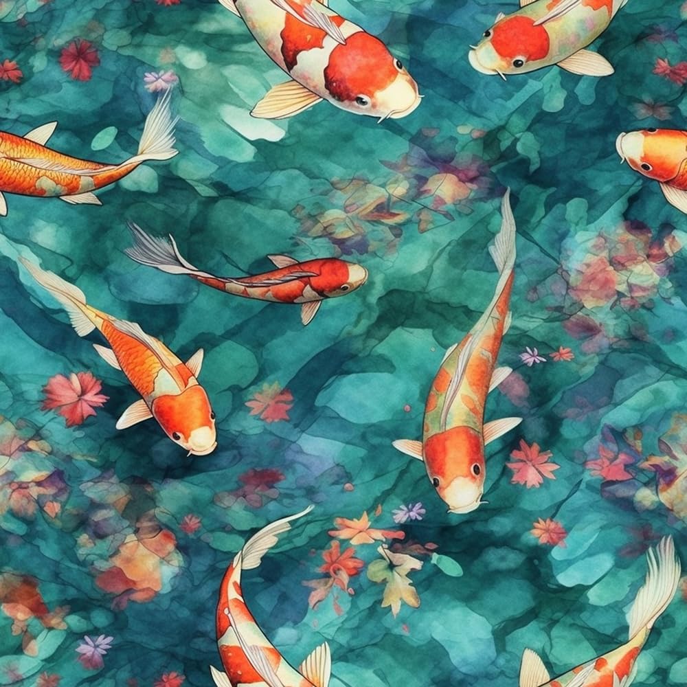 18x236 Colorful Fish in Pond Lotus Flowers Peel and Stick Self Adhesive Wallpaper Removable Contact Paper Stick on Easy Peel Off Wall Paper for Kitchen Bedroom Bathroom Renter