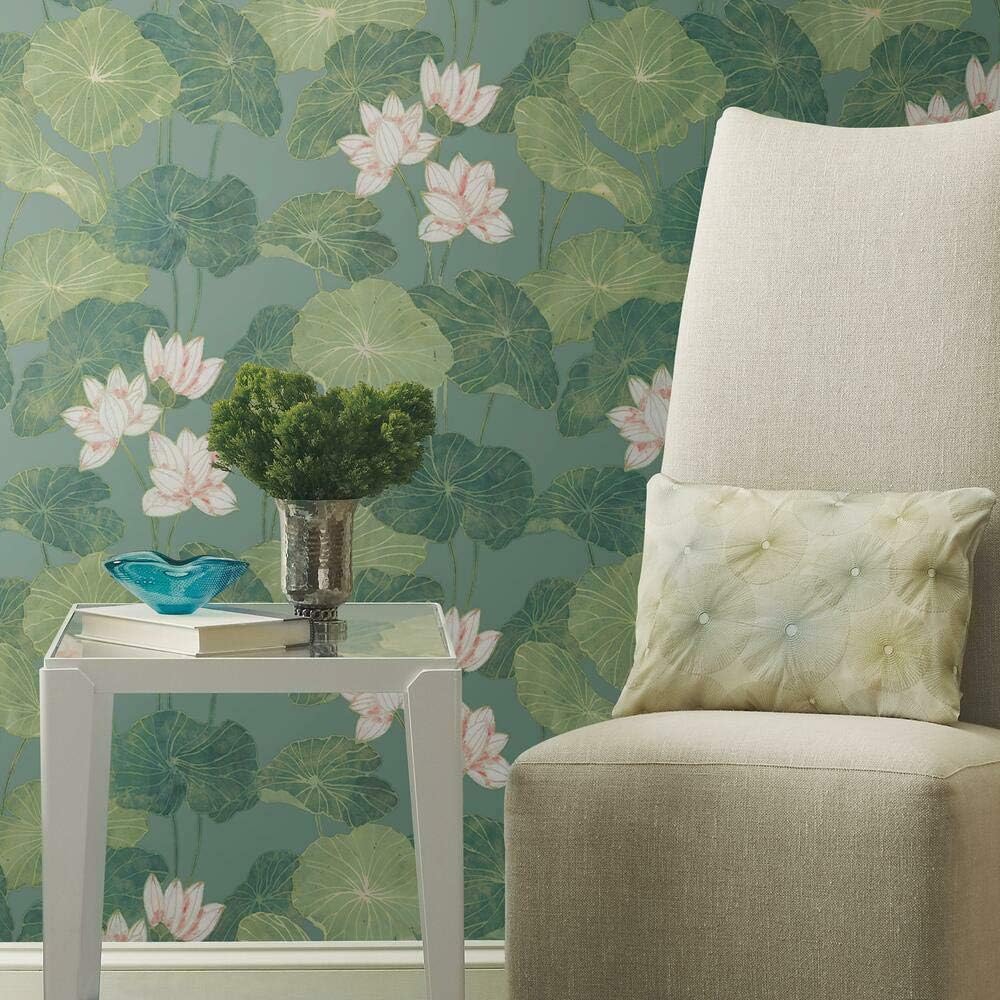 RoomMates RMK11436WP Blue Green Lily Pad Peel and Stick Wallpaper, Roll, Blue/Green