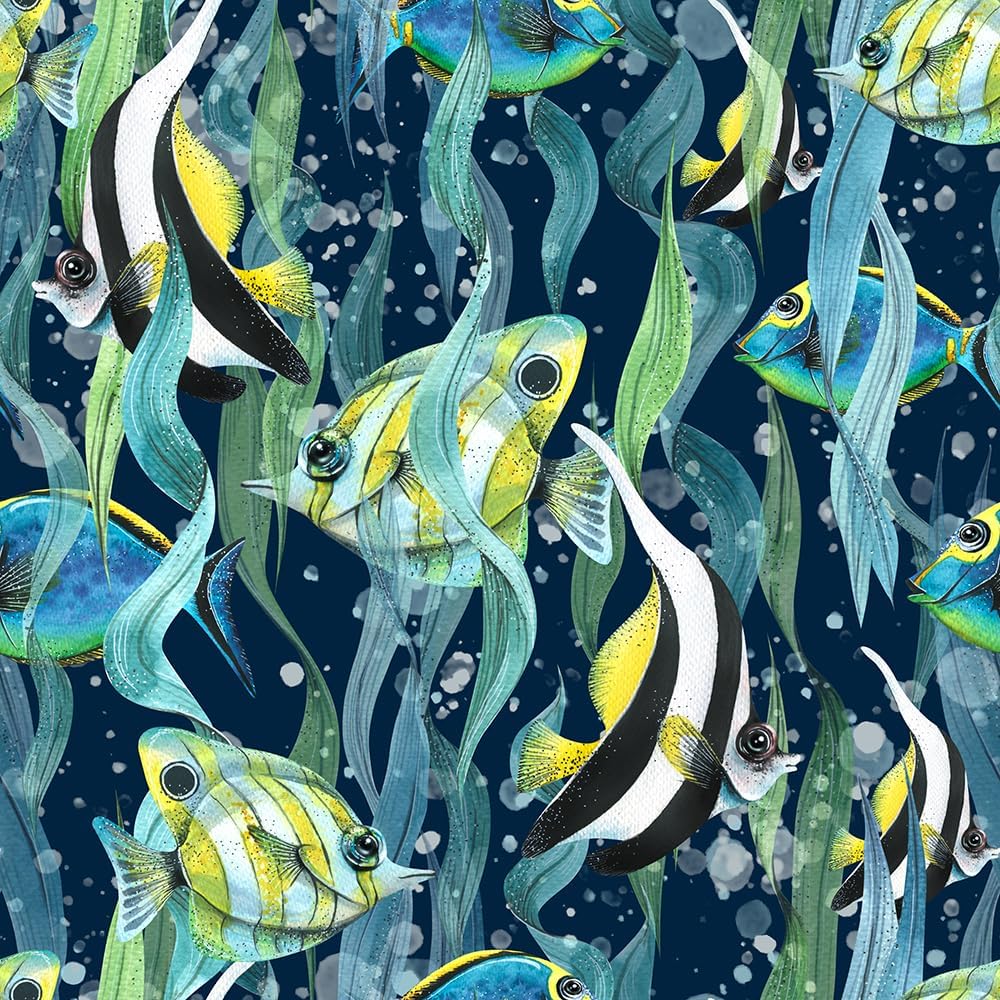 18x236 Watercolor Tropical Fish Seaweed Zebra Fish Peel and Stick Self Adhesive Wallpaper Removable Contact Paper Stick on Easy Peel Off Wall Paper for Kitchen Bedroom Bathroom Renter