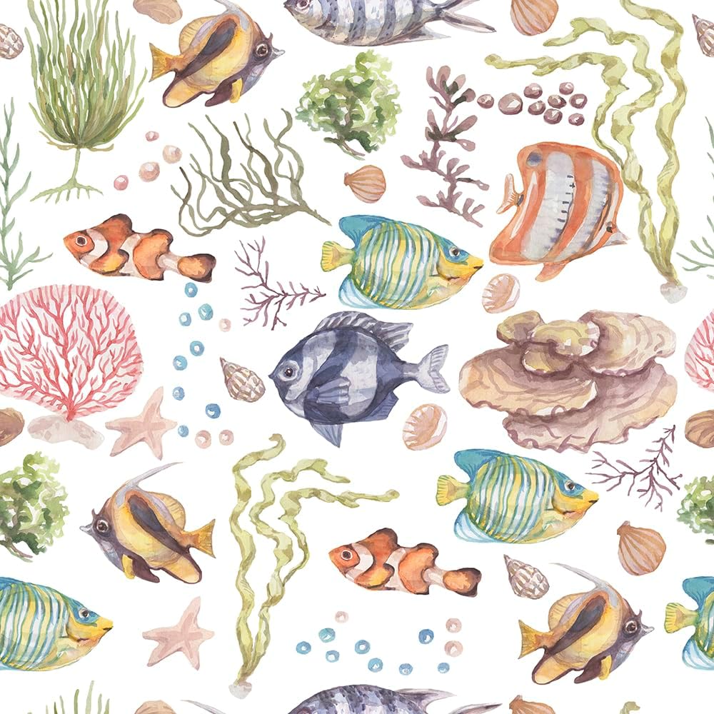 18x236 Watercolor Animals Tropical Fish Peel and Stick Wallpaper Easy Peel Off Contact Paper Vintage Vinyl Self Adhesive Removable Stick on Wall Paper for Kitchen Cabinet Renter Friendly