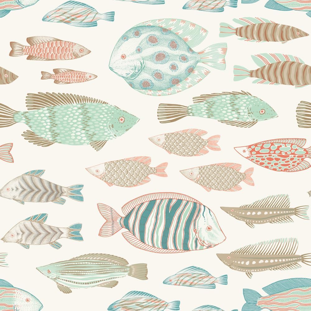 Tempaper White Marine Fish Removable Peel and Stick Wallpaper, 20.5 in X 16.5 ft, Made in The USA