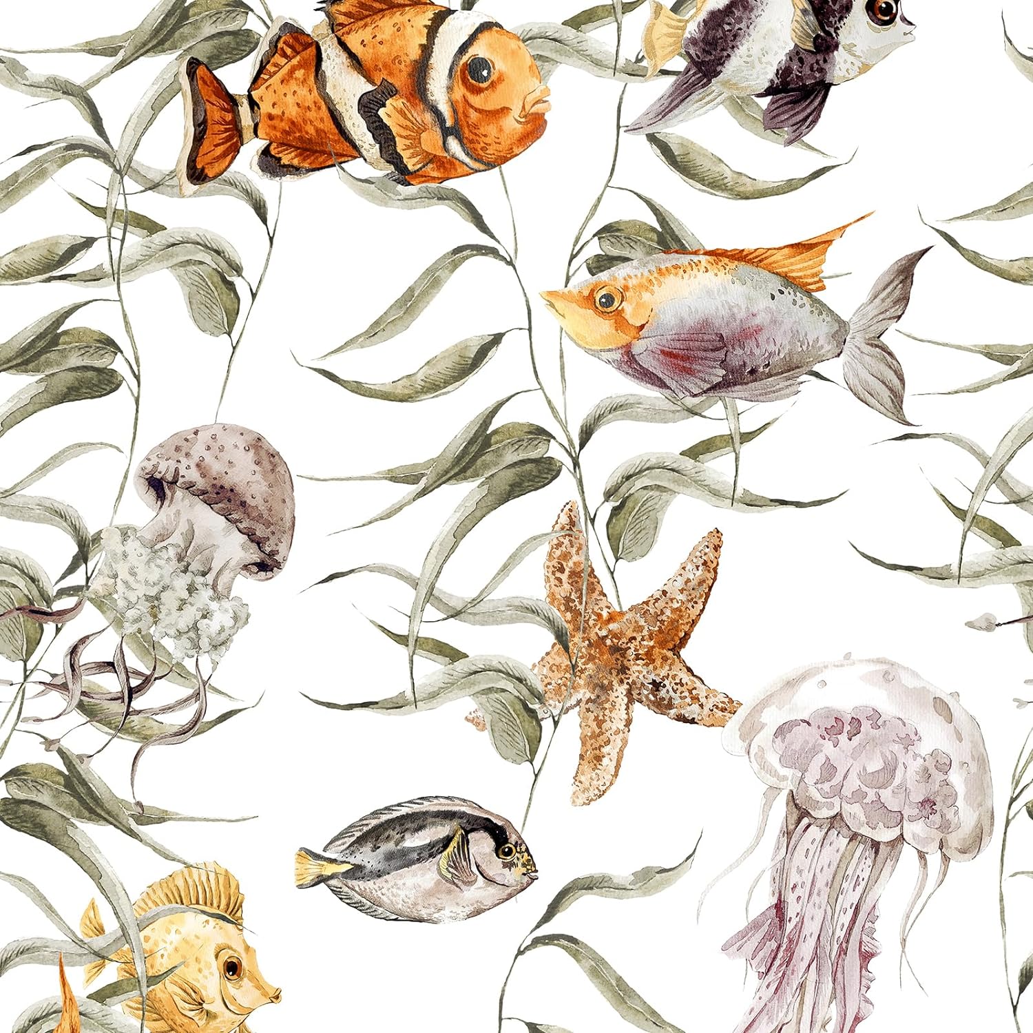 Peel and Stick Wallpaper Animal Wallpaper Ocean Fish Wallpaper Peel and Stick 17.5inch160inch Seaweed Decorative Removable Stick On Wallpaper for Cabinets Nursery Kids Room Renter Friendly