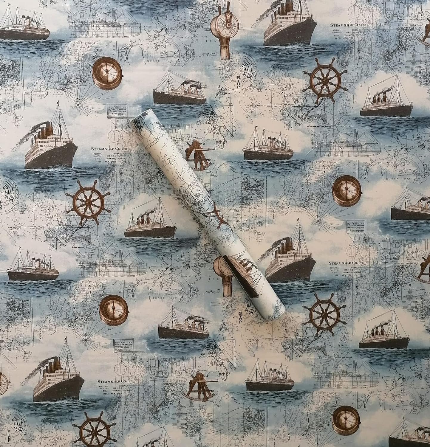 Vintage Nautical Theme Wallpaper, Self-Adhesive Peel and Stick Wall Contact Paper Roll Removable Decorative Covering for Room Decoration Countertop Furniture Classroom Shelves Desk 17.71 X 118