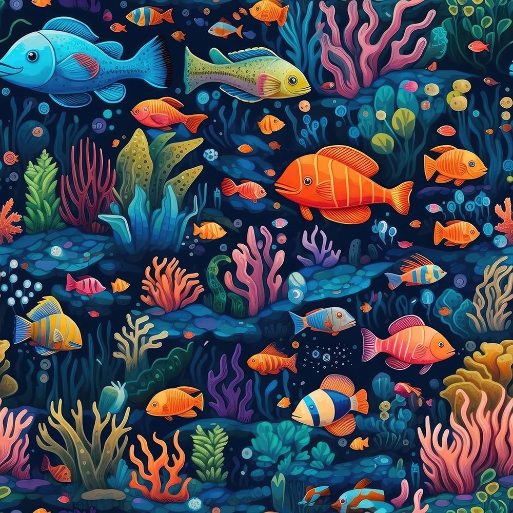 Under The Sea Tropical Fish Animals Coral Peel and Stick Wallpaper Self Adhesive Removable Easy Peel Off Contact Paper Stick on Wall Paper for Bedroom Cabinet Renter Friendly