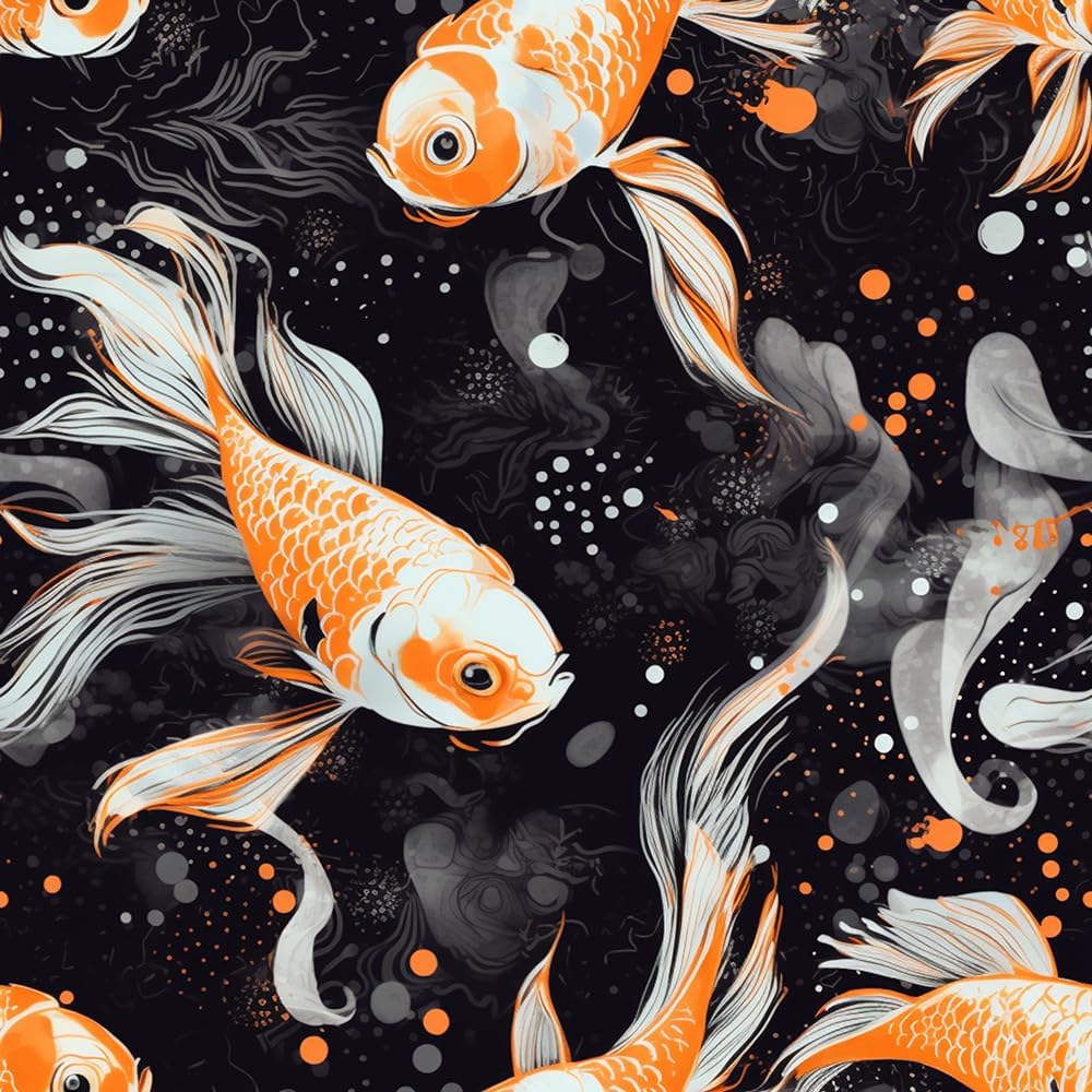 Orange Yellow Golden Fish in Dark Black Vintage Animals Peel and Stick Wallpaper Easy Peel Off Contact Paper Stick on Adhesive Wall Paper for Bathroom Waterproof Renter