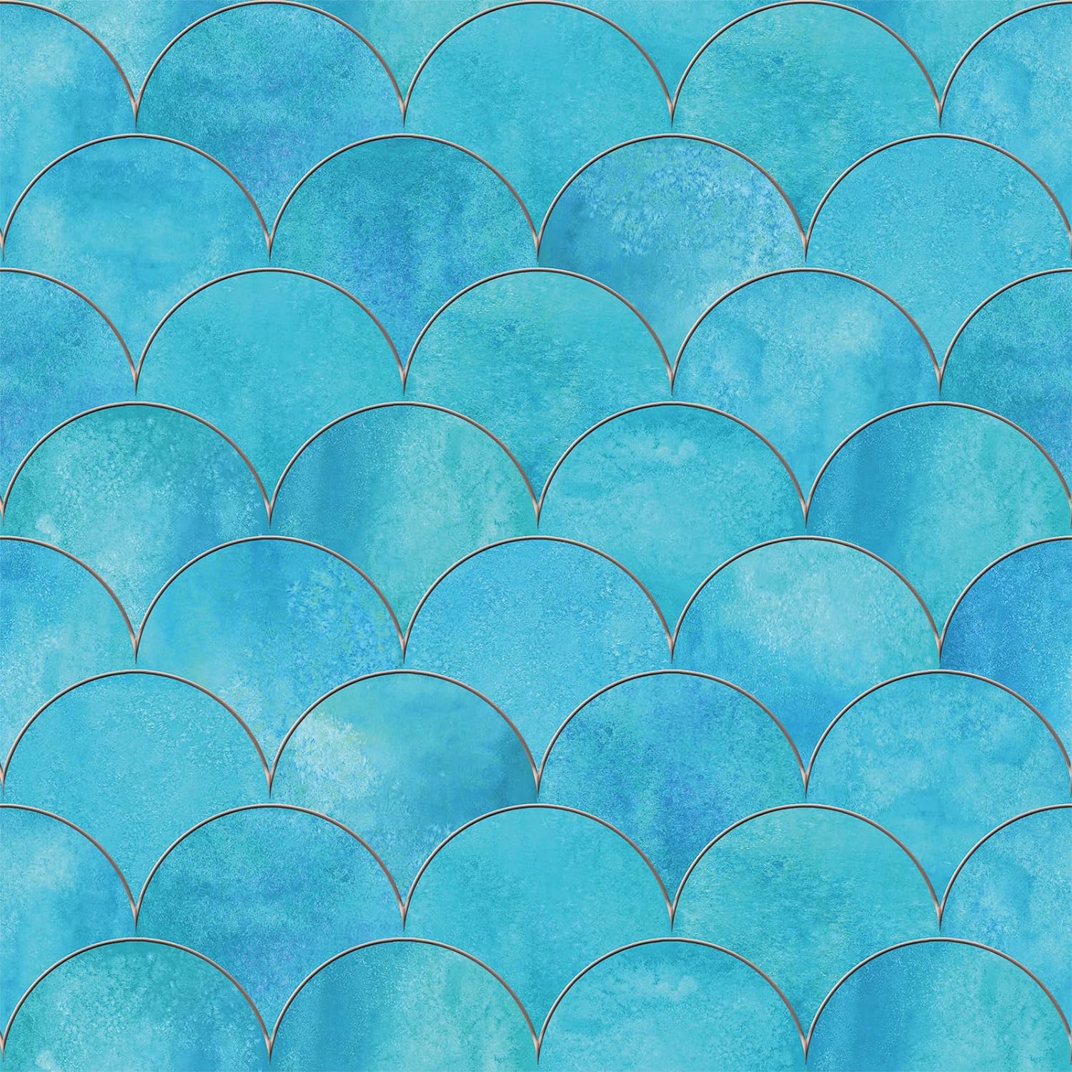 Sky Blue Peel and Stick Wallpaper 17.5x240 Mermaid Fish Scale Wave Contact Paper for Bathroom Shower Wall Decorations Stick on Wallpaper Backsplash Self-Adhesive Wallpaper Roll Watercolor