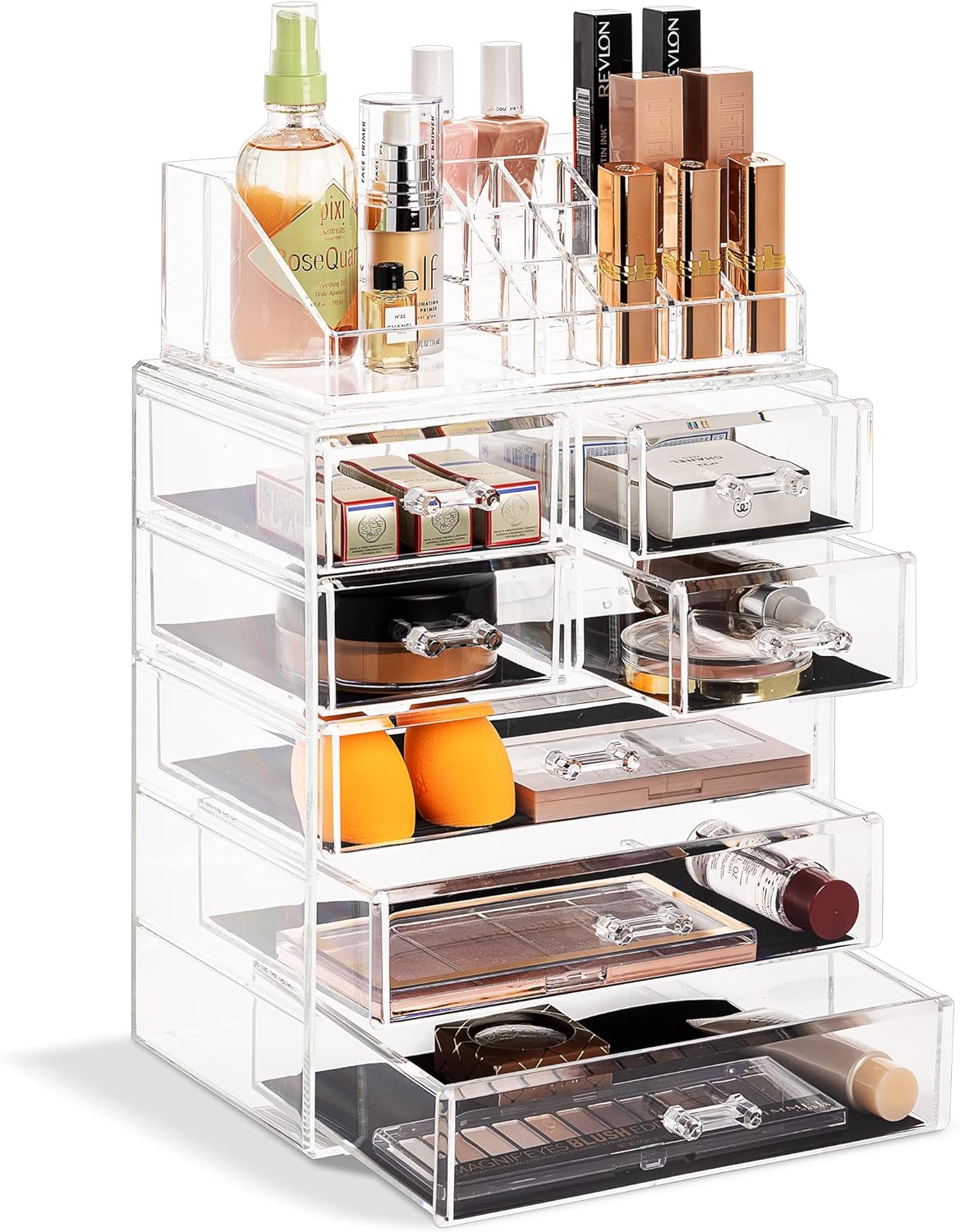 Sorbus Clear Cosmetic Makeup Organizer - Make Up & Jewelry Storage, Case & Display - Spacious Design - Great Holder for Dresser, Bathroom, Vanity & Countertop (3 Large, 4 Small Drawers)