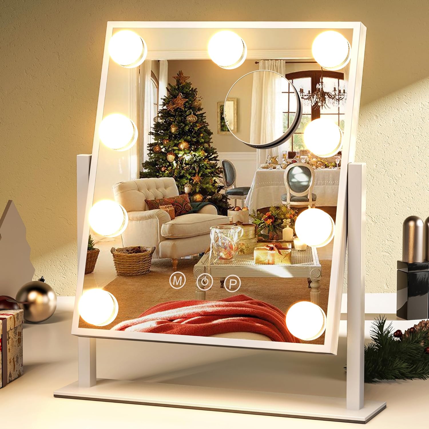 ZL ZELing Vanity Mirror with Lights, Tabletop Makeup Mirror with 9 LED Lights Smart Touch Control 3 Colors Light 360Rotation