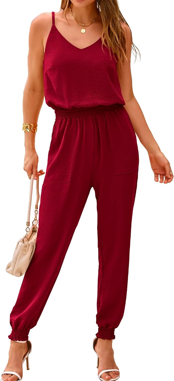 BTFBM Jumpsuits For Women Summer Casual Sleeveless Spaghetti Strap Long Pants Rompers Elastic Waist One Piece Jumpsuit