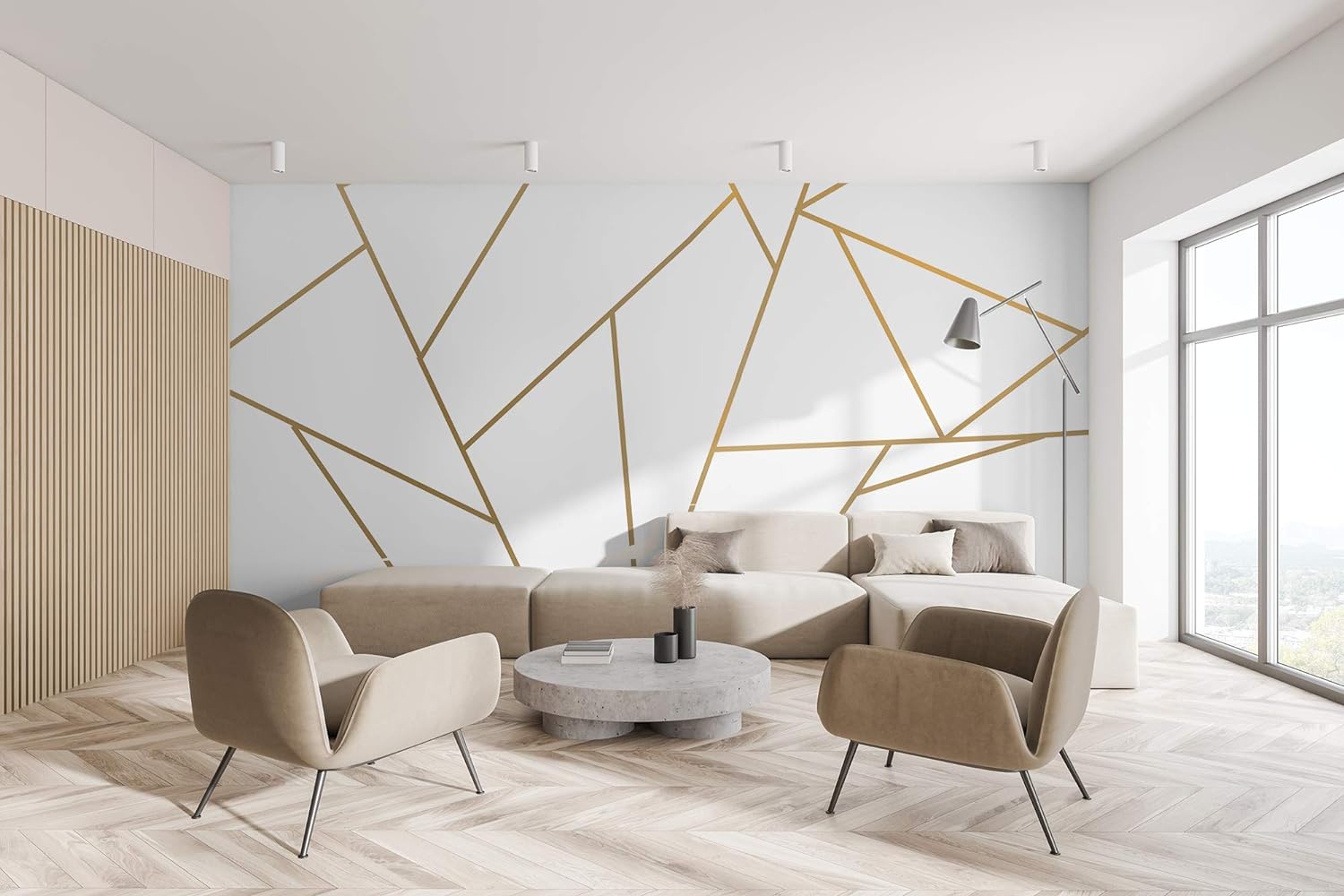 Murwall Gold Wall Decal Peel and Stick | Geometric Line Wall Sticker | Metallic Line Wall Decals