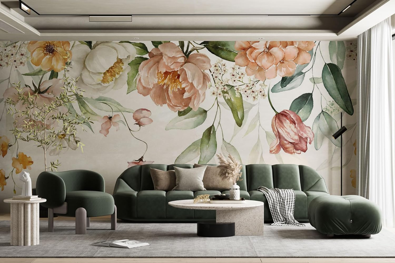 Peony Peel and Stick Wallpaper - Big Florals Wall Decal, Watercolor Soft Floral Wallpaper, Peony Blossom Wall Mural Self Adhesive Paper (Peel And Stick, Sample (21W x 15H))