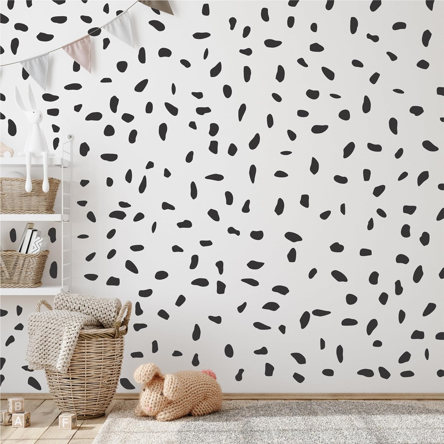 Polka Dot Wall Decals - Irregular Dot Shapes Matte Black Decals - Nordic Nursery Decor - Scandinavian Kids Room Wall Art - Peel & Stick, Removable