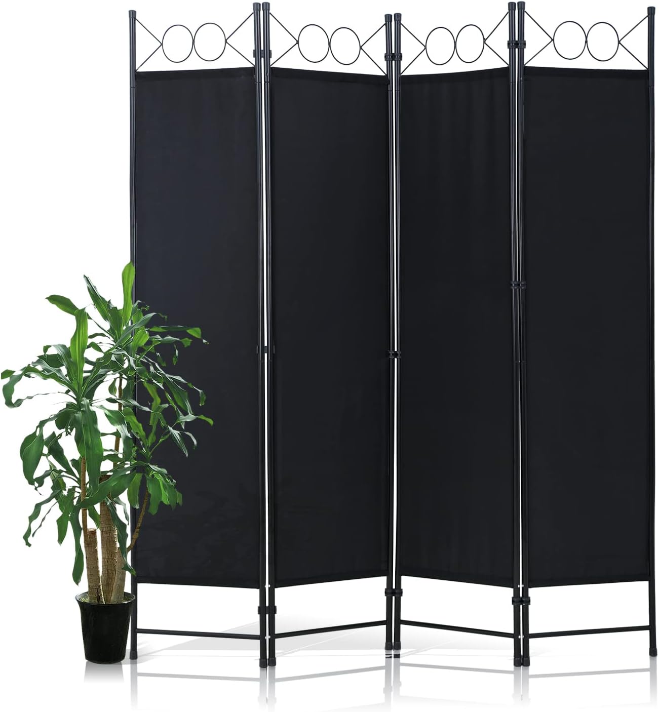 Room Divider 4 Panels 6FT Room Divider Wall Folding Privacy Screens with Steel Frame Freestanding Partition for Home Office Bedroom,Black