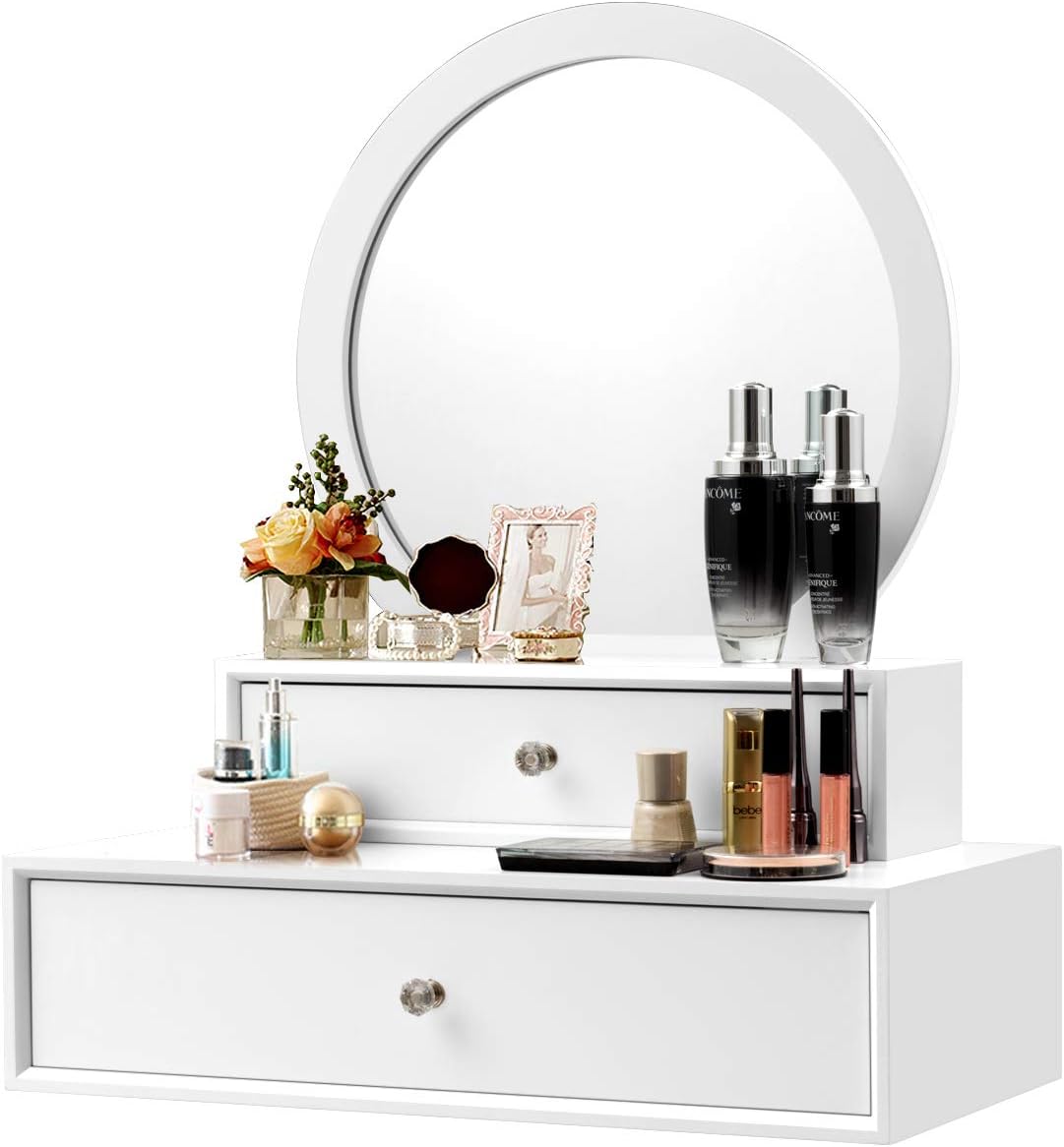 CHARMAID 2-in-1 Vanity Mirror with 2 Removable Drawers, Vanity Mirror Wall Mount or Placed on Table Top, Floating Vanity Shelf with Drawers, Bathroom Vanity Over Sink, Modern Bathroom Vanity