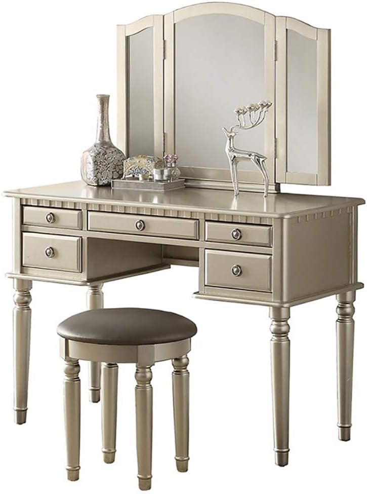 Bobkona F4079 St. Croix Collection Vanity Set with Stool, Silver