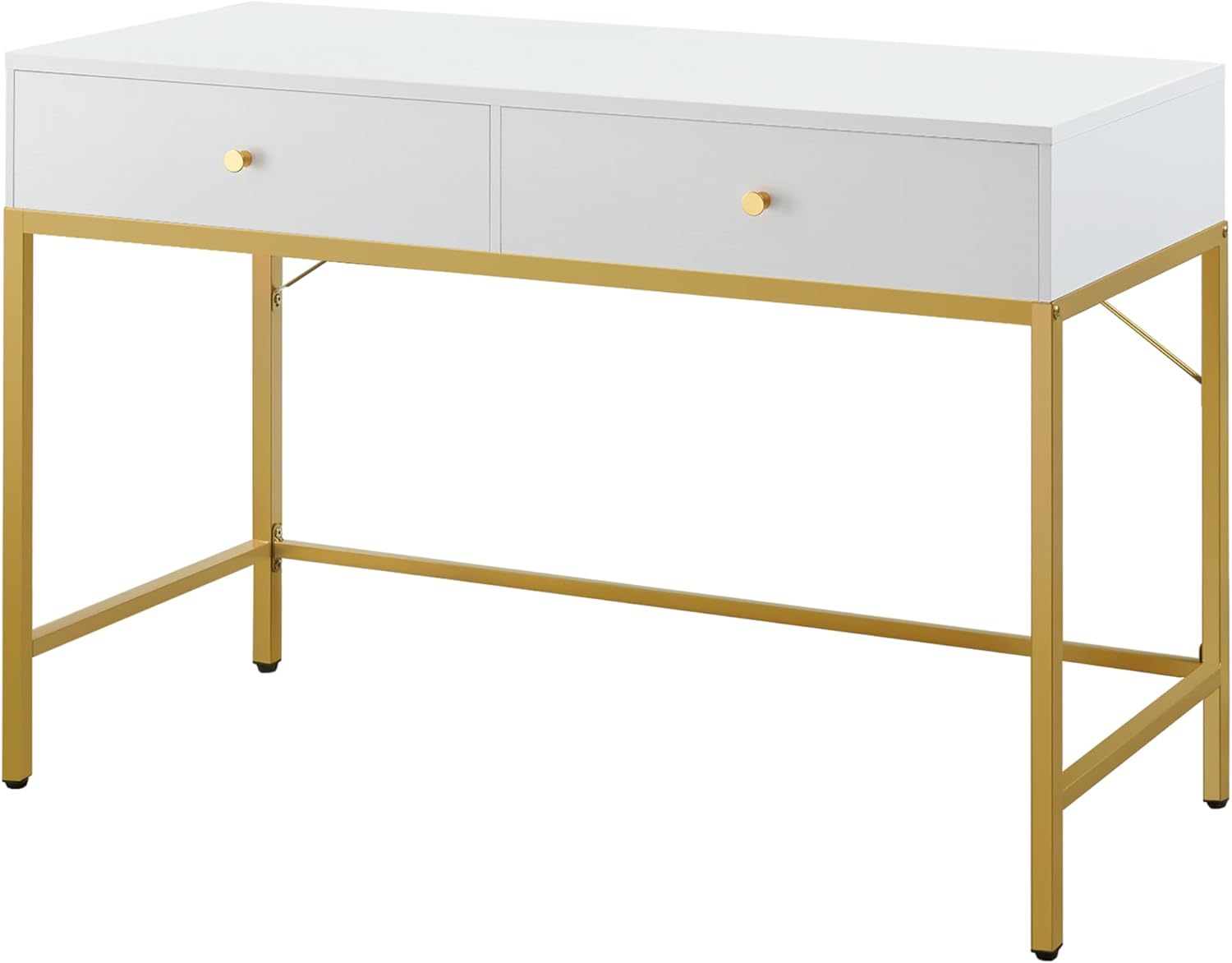 SUPERJARE Vanity Desk with Drawers, 47 inch Computer Desk, Modern Simple Home Office Desks, Makeup Dressing Table for Bedroom - White and Gold