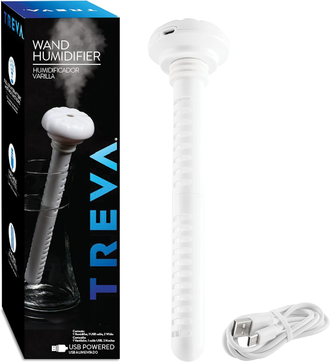 Treva Mini Portable Humidifier, Cool Mist Ultrasonic USB Moisture Wand for travel or home