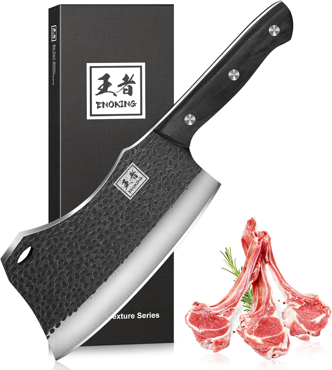 Cleaver Knife, ENOKING Meat Cleaver Hand Forged Serbian Chefs Knife German High Carbon Stainless Steel Butcher Knife for Meat Cutting with Full Tang and Gift Box, Chinese Cleaver for Kitchen & Outdoor