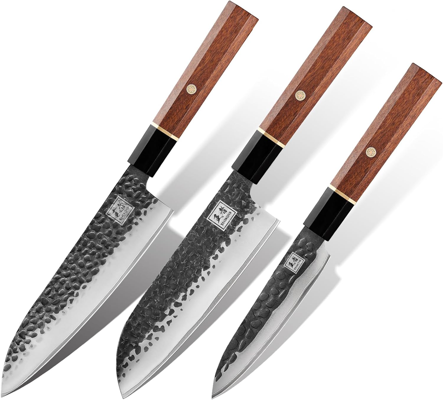 ENOKING Knife Set 3, Japanese Chef Knife 8 Inch + 7 Inch Japanese Santoku Knife + 4.5 Inch Japanese Paring Knife, 9CR18MOV High Carbon Chefs Knife (Rosewood Handle & Gift Box)