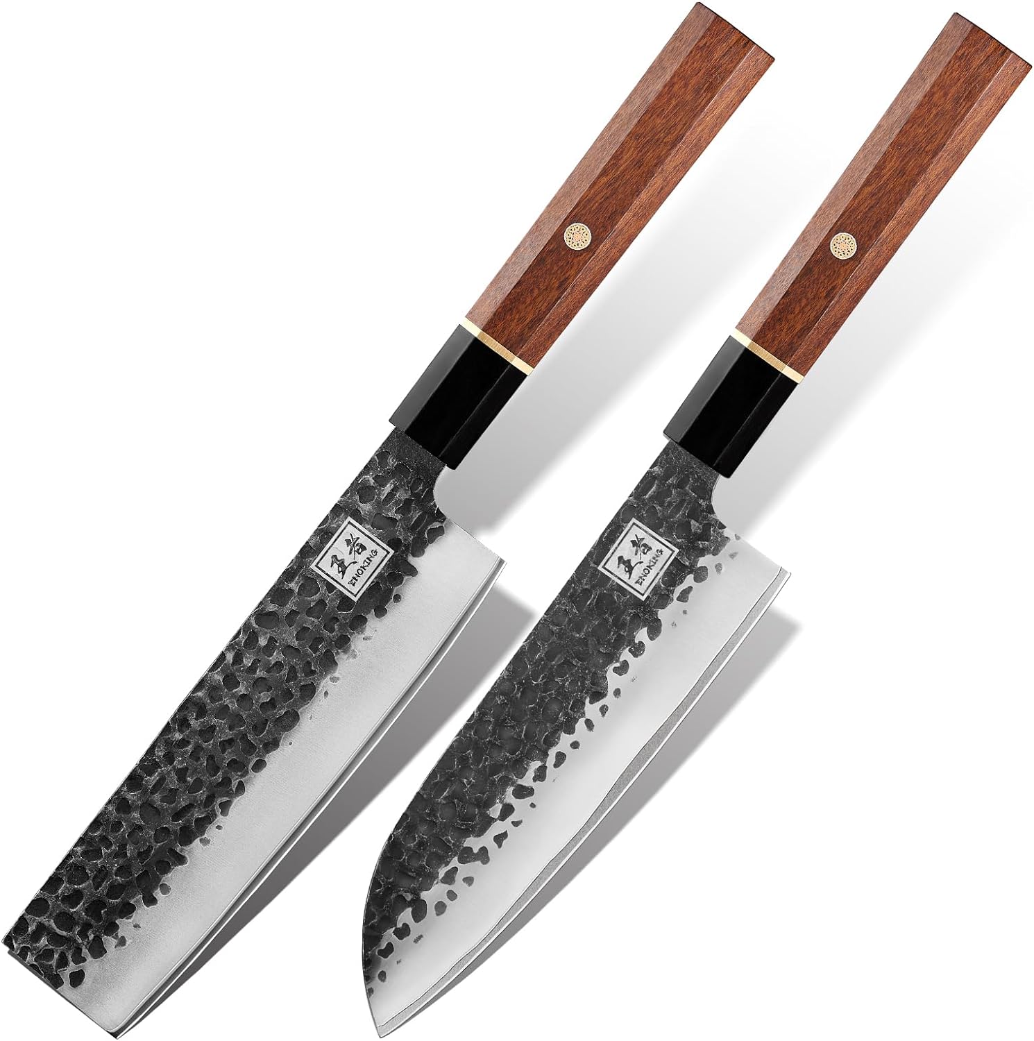 ENOKING Knife Set 2, 7 Inch Japanese Santoku Knife + 7 Inch Japanese Nakiri Knife, 5 Layers 9CR18MOV High Carbon Chefs Knife Meat Sushi Knife (Rosewood Handle & Gift Box)