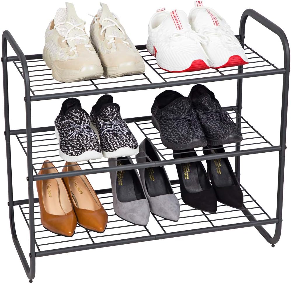 MAX Houser 3-Tier Metal Shoe Rack, Free Standing Shoe Storage Organizer, Wire Grid Shoe Tower for Closet Bedroom, Entryway, Gunmetal