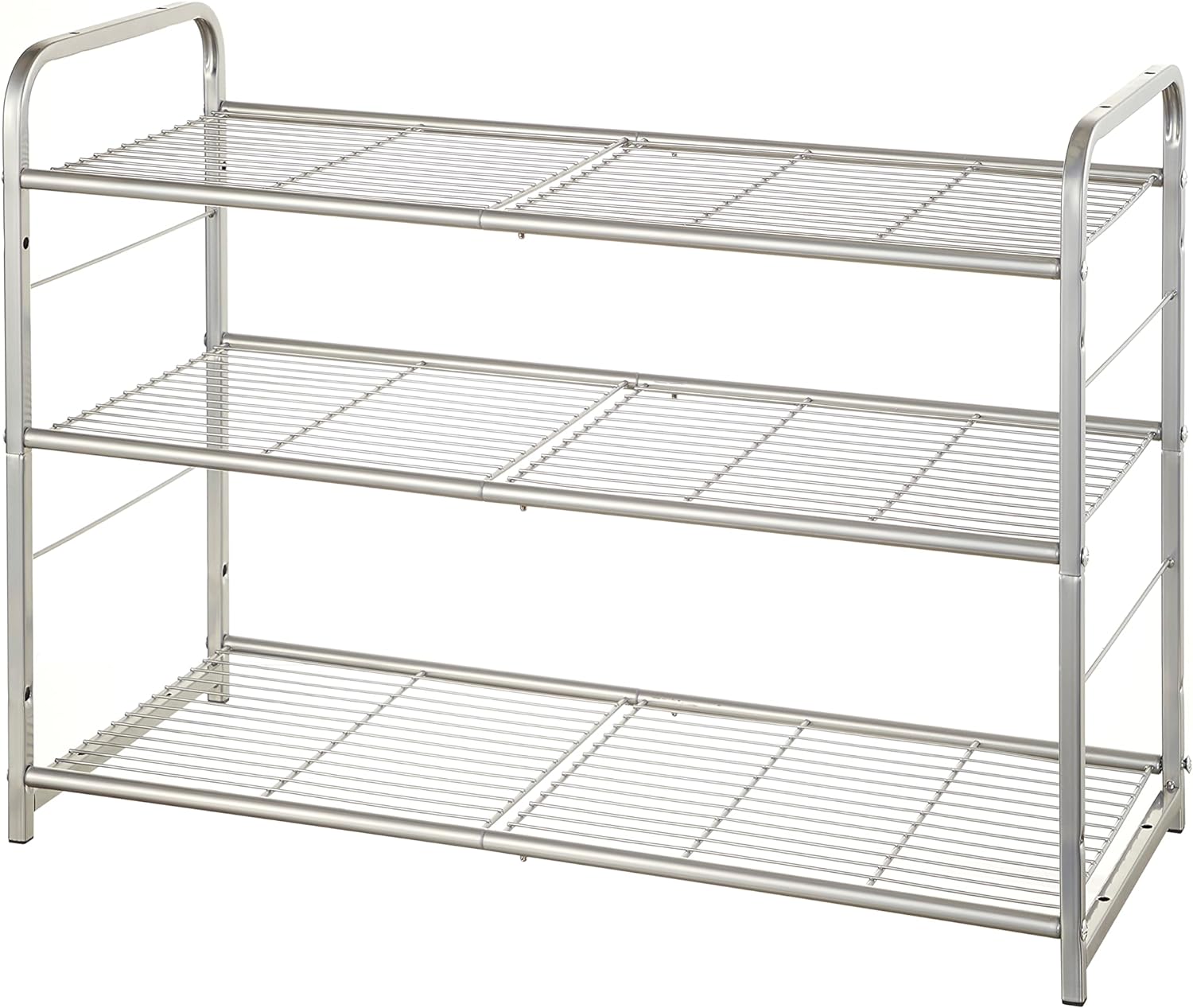 LEGUANG 3-Tier Stackable Shoe Rack Storage Organizer, for Bedroom Closet, Entryway, Hallway, Expandable & Adjustable, Wire Grid, Silver