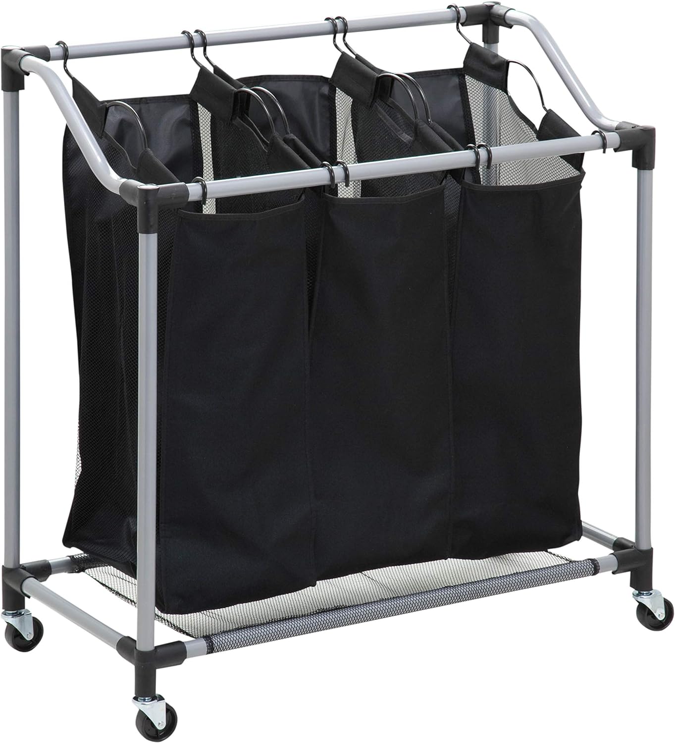 Honey-Can-Do Triple Laundry Sorter with Mesh 3 Bags, Steel/Black, 30.75 x 15 x 32.75