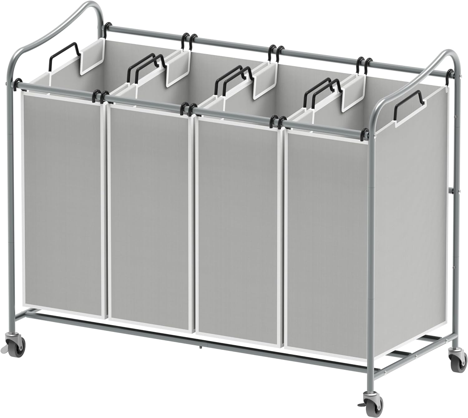 SimpleHouseware 4-Bag Heavy Duty Laundry Sorter Rolling Cart, Silver