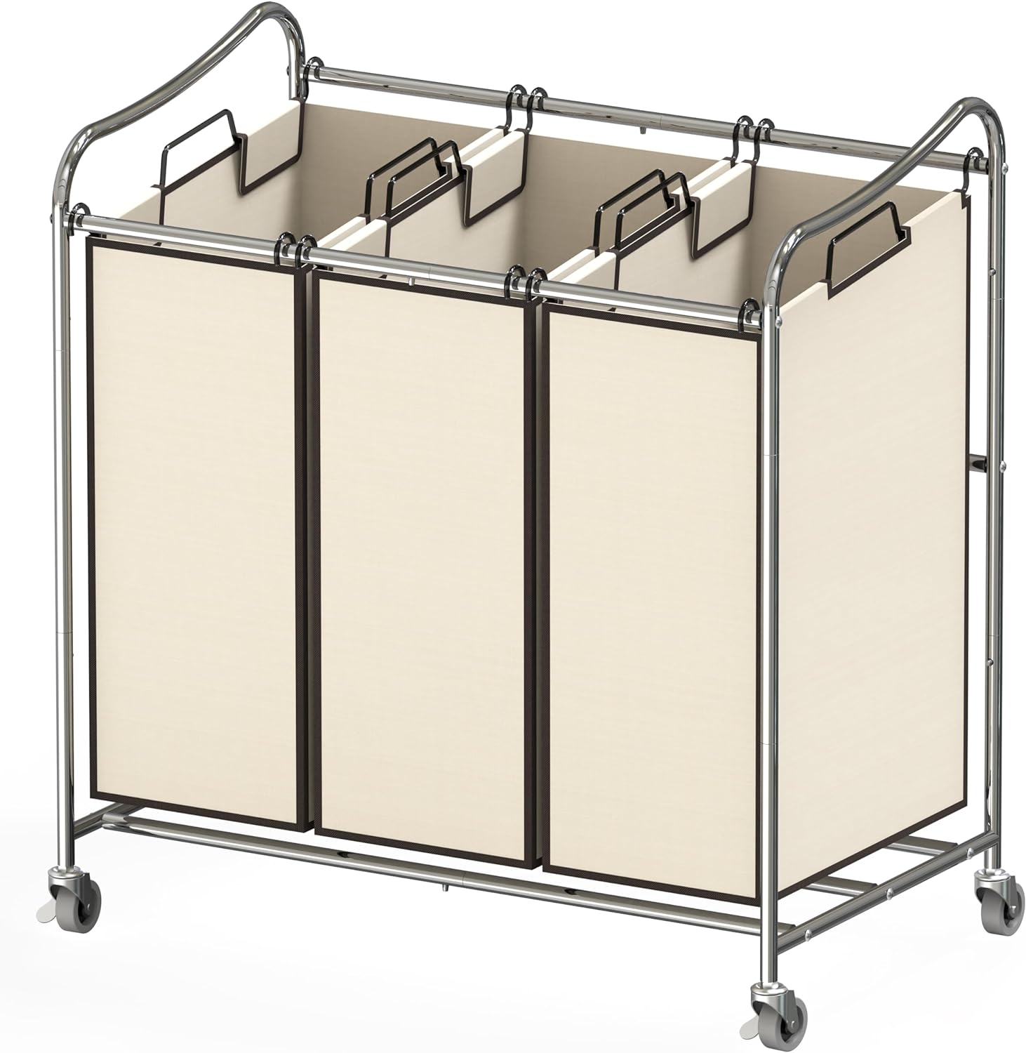 SimpleHouseware Heavy-Duty 3-Bag Laundry Sorter Cart, Chrome