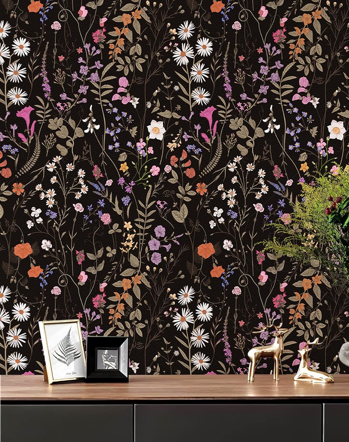 Peel and Stick Wallpaper, Self Adhesive Wallpaper for Home Bedroom Cabinets and Kitchen Countertop Peel and Stick Thicken (17.71x118, Dark Floral)