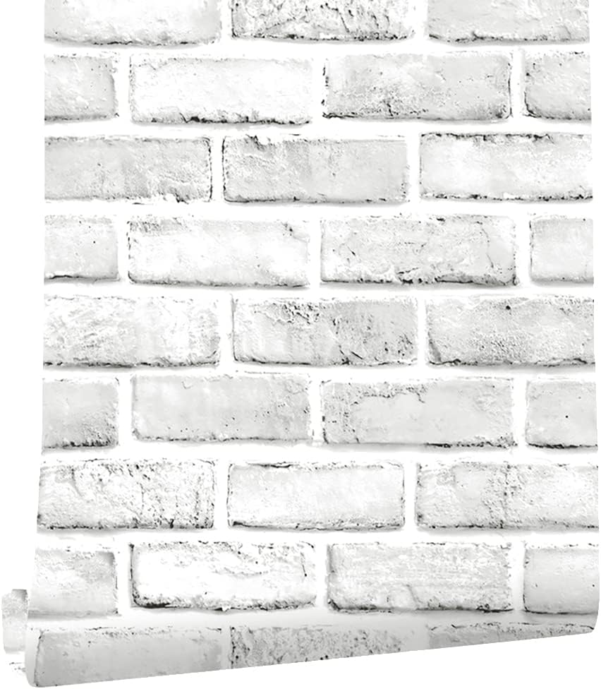 Cohoo Home Brick Wallpaper Peel and Stick Wallpaper Brick 12018 Faux 3D White Gray Brick Wall Paper Grey Self Adhesive Removable Wallpaper Brick Contact Paper for Walls Backsplash Bedroom