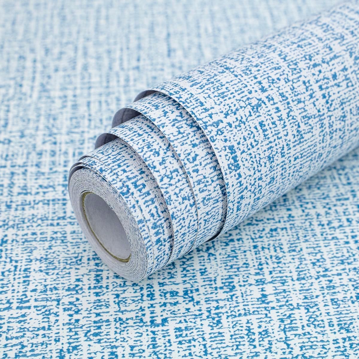 Blue Peel and Stick Grasscloth Wallpaper Light Contact Paper 17.7inch x 118.1inch Faux Grasscloth Peel and Stick Wallpaper Blue Grass Cloth Wall Paper for Shelf Liner Decor Waterproof Vinyl