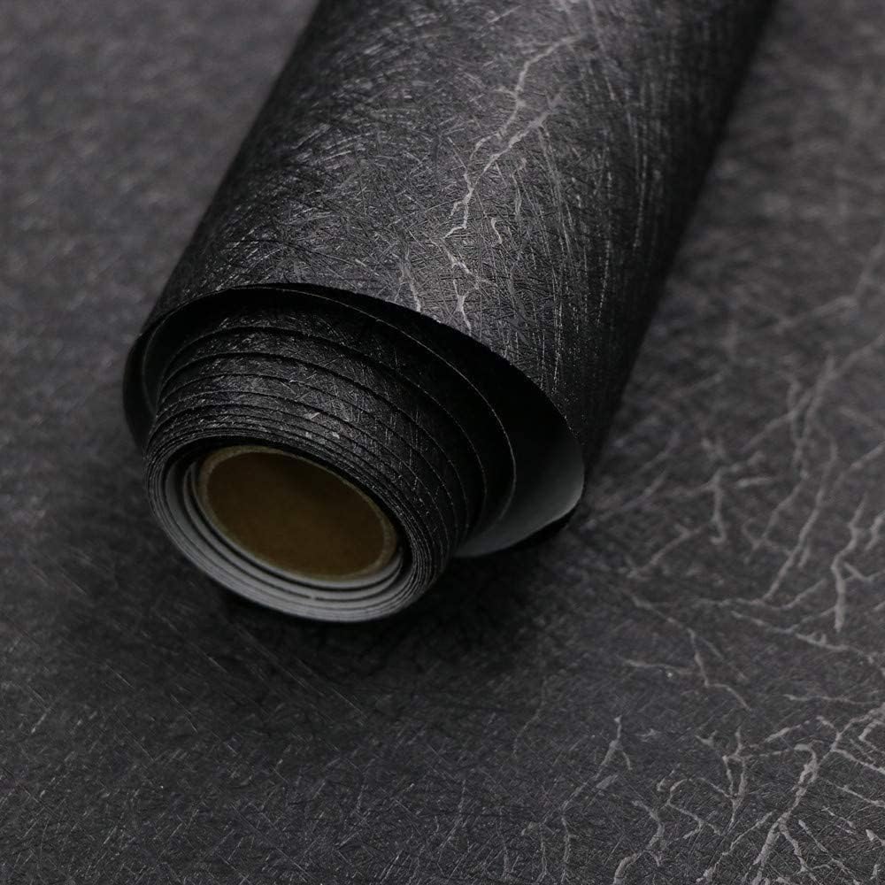 Black Silk Wallpaper Embossed Self Adhesive Peel and Stick Wallpaper 15.7 X 196.8 Removable Kitchen Wallpaper Vinyl Black Wallpaper Cabinet Furniture Shelf Paper Textured Wallpaper