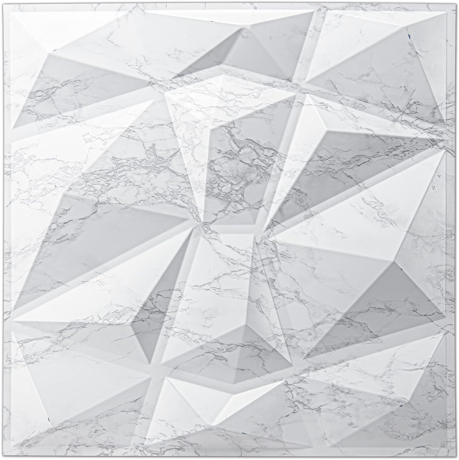 Art3d Textures 3D Wall Panels Glossy White Marble Diamond Design for Interior Wall Decor Pack of 12 Tiles 32 Sq Ft (PVC)